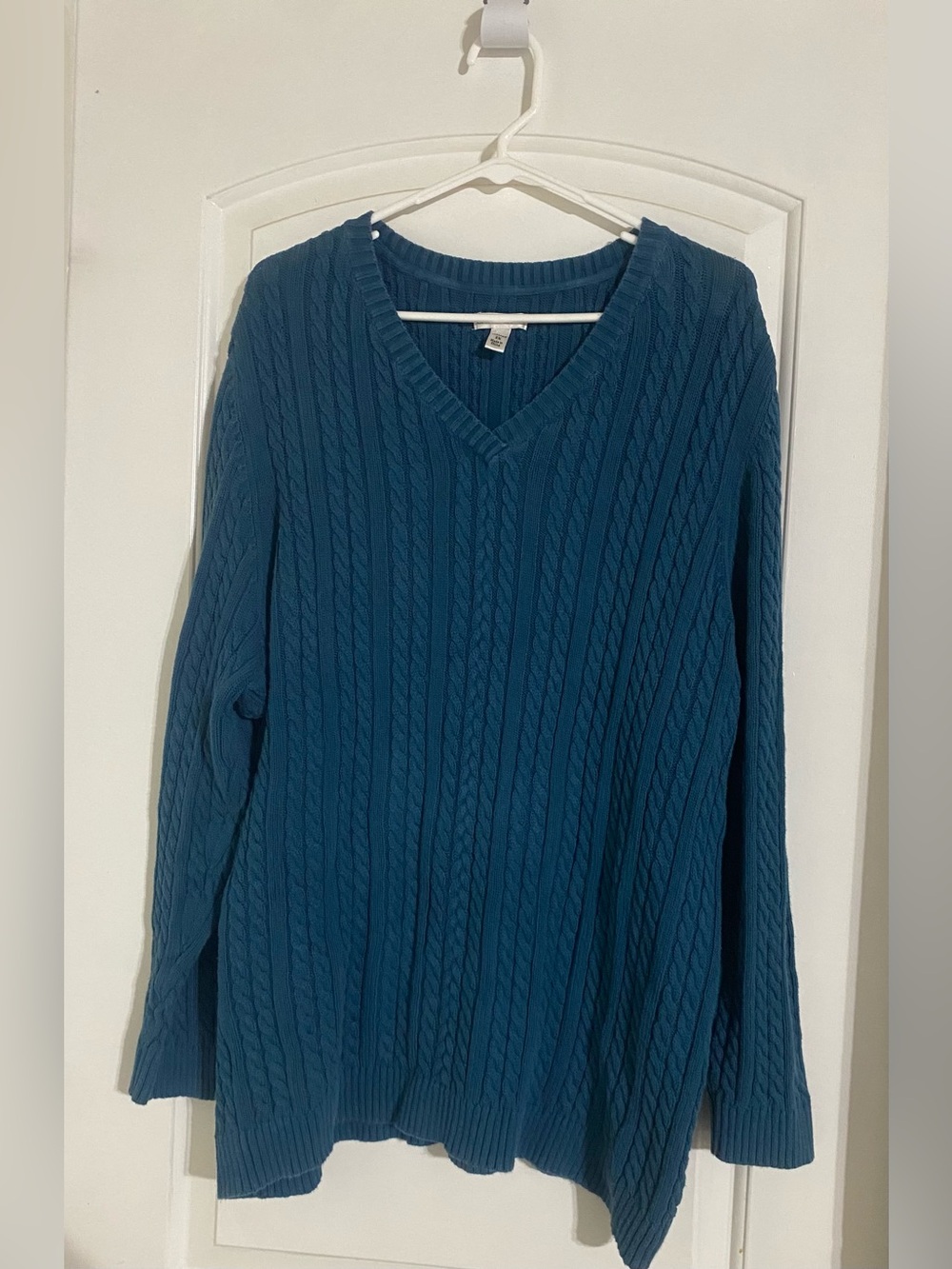 Croft & Barrow Women’s 3X Teal Cable Knit V-Neck Sweater 100% Cotton